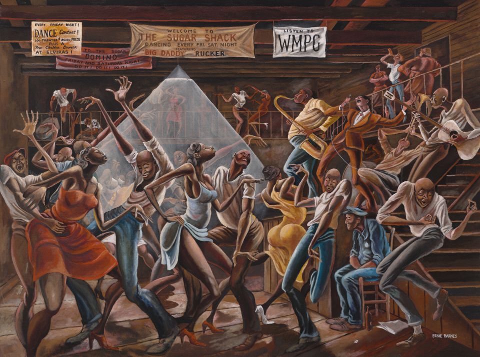 Ernie Barnes, The Sugar Shack 1976 Museum of Fine Arts Houston showing