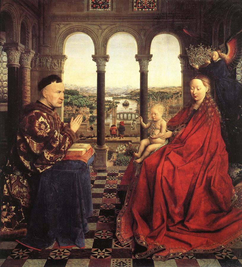 The Virgin of Chancellor Rolin 1435 by Jan van Eyck -- Renaissance